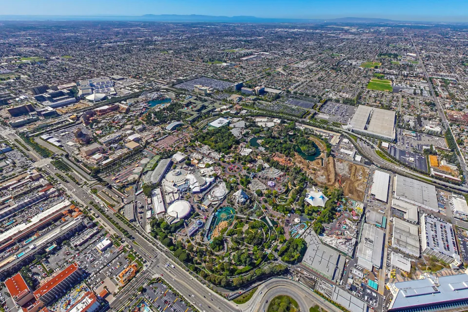 Aerial view of Disneyland park in Anaheim, California.